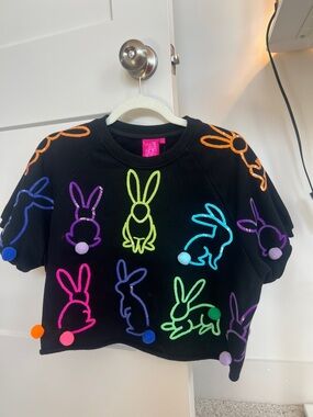 Queen of Sparkles cropped neon bunny sweatshirt small